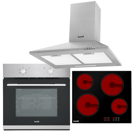 Baridi DH188 Baridi Integrated Ceramic Hob with 4 Cooking Zones, Integrated Fan-Assisted Electric Oven & Cooker Hood with Carbon Filters