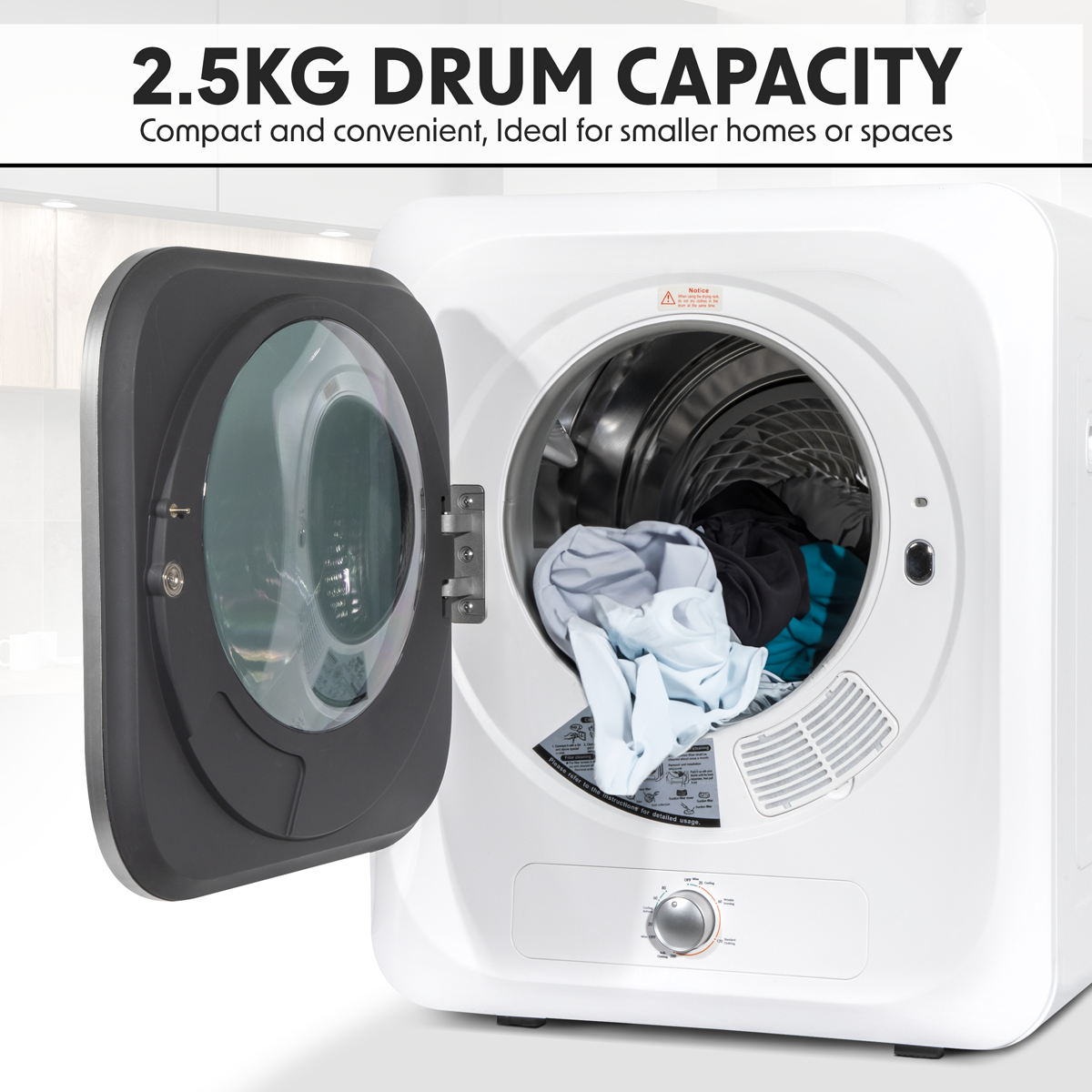 Baridi DH192 Baridi Tabletop Tumble Dryer with Analogue Controls 2.5kg Capacity - White