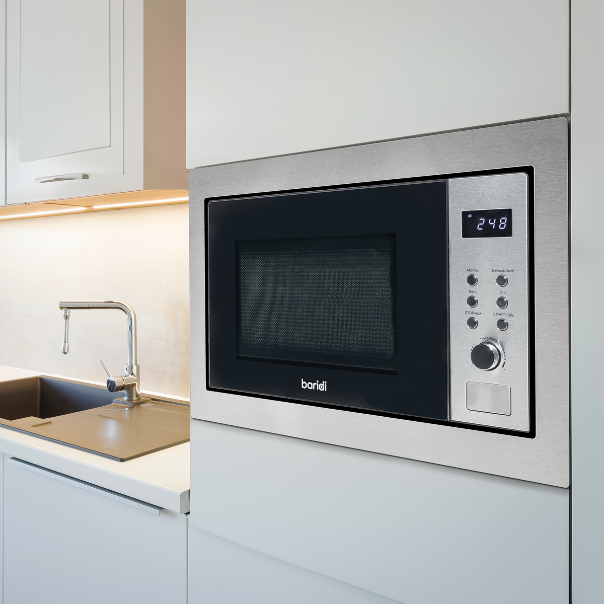 Baridi DH197 Baridi Integrated Microwave Oven with Grill 25L Capacity 900W - Stainless Steel