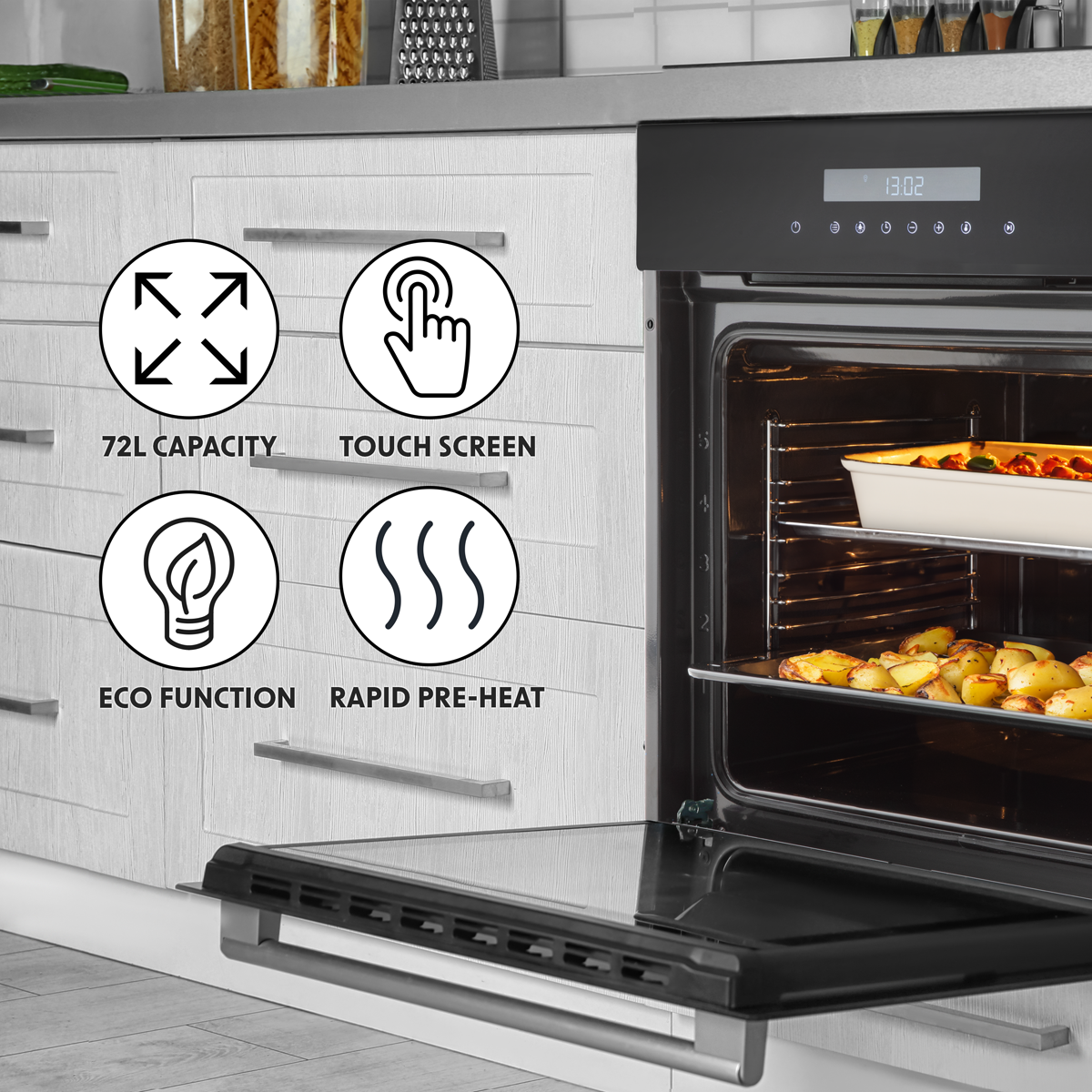 Baridi DH199 Baridi Integrated Fan-Assisted Electric Oven 60cm 72L Capacity - Black