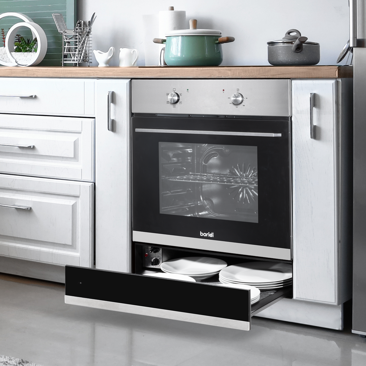 Baridi DH202 Baridi Integrated Warming Drawer 60cm - Black/Stainless Steel