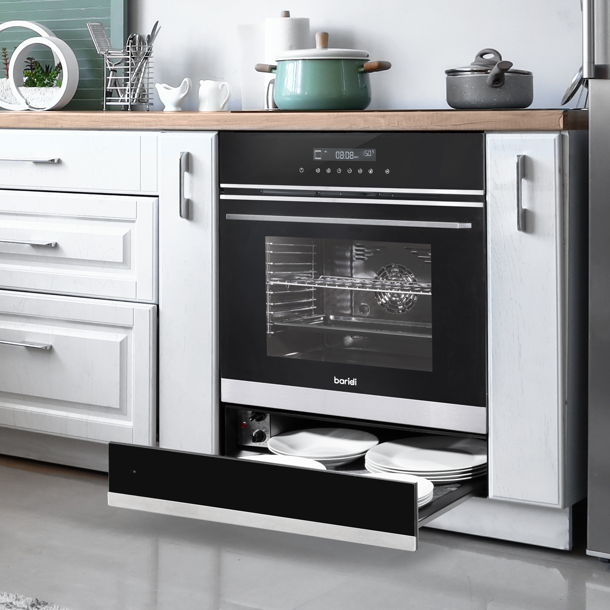 Baridi DH202 Baridi Integrated Warming Drawer 60cm - Black/Stainless Steel