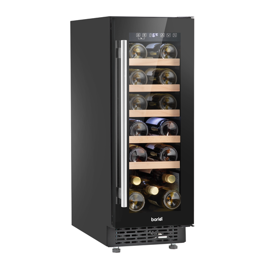 Baridi DH203 Baridi 20 Bottle Slim Built-In Wine Cooler with Digital Touchscreen Controls, Beech Wood Shelves & Internal LED Light - Black