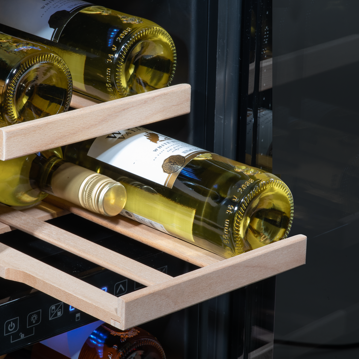 Baridi DH204 Baridi 17 Bottle Dual Zone Slim Built-In 30cm Wine Cooler with Touch Screen Controls, Beech Wood Shelves & LED Light - Black