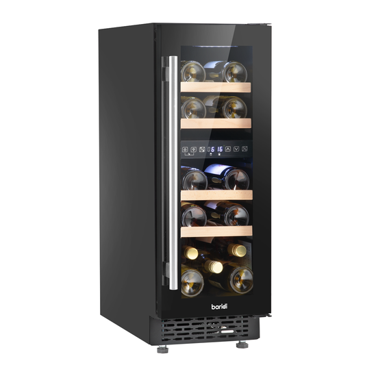 Baridi DH204 Baridi 17 Bottle Dual Zone Slim Built-In 30cm Wine Cooler with Touchscreen Controls, Beech Wood Shelves & LED Light - Black
