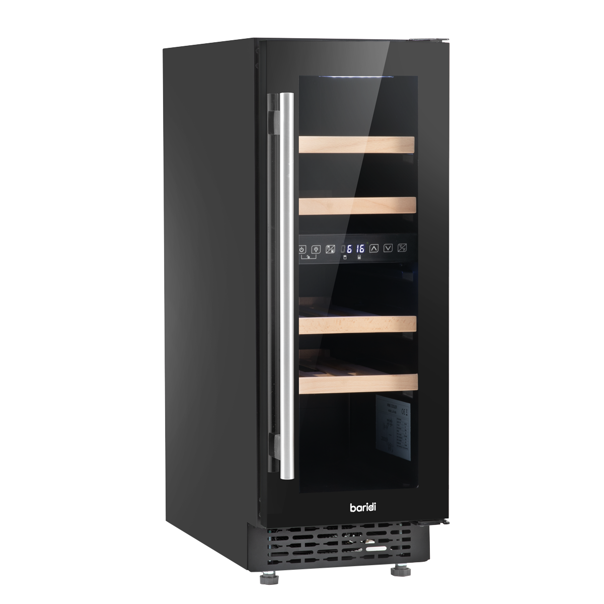 Baridi DH204 Baridi 17 Bottle Dual Zone Slim Built-In 30cm Wine Cooler with Touch Screen Controls, Beech Wood Shelves & LED Light - Black