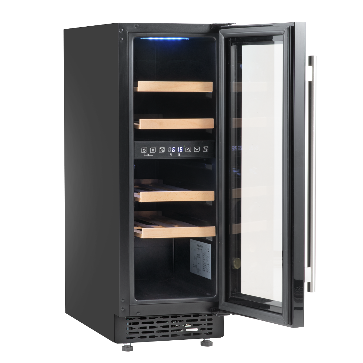 Baridi DH204 Baridi 17 Bottle Dual Zone Slim Built-In 30cm Wine Cooler with Touch Screen Controls, Beech Wood Shelves & LED Light - Black