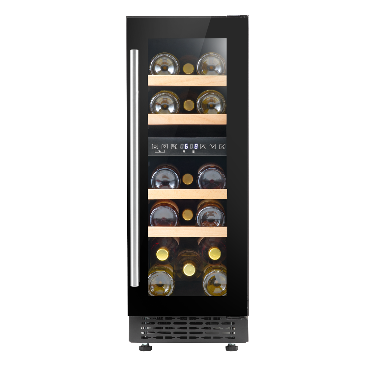 Baridi DH204 Baridi 17 Bottle Dual Zone Slim Built-In 30cm Wine Cooler with Touch Screen Controls, Beech Wood Shelves & LED Light - Black