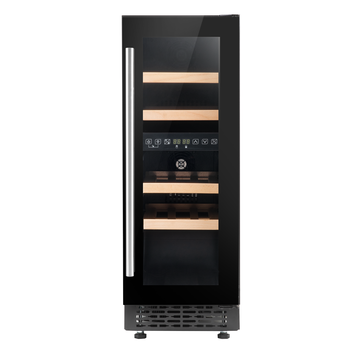 Baridi DH204 Baridi 17 Bottle Dual Zone Slim Built-In 30cm Wine Cooler with Touch Screen Controls, Beech Wood Shelves & LED Light - Black