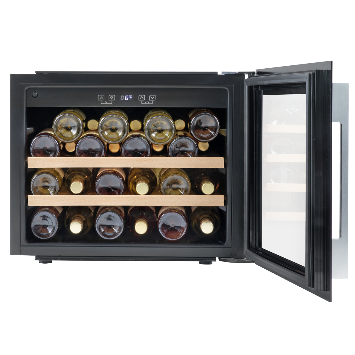Baridi DH205 Baridi 28 Bottle Built-In Wine Cooler with Touch Screen Controls, Beech Wood Shelves & LED Light - Black