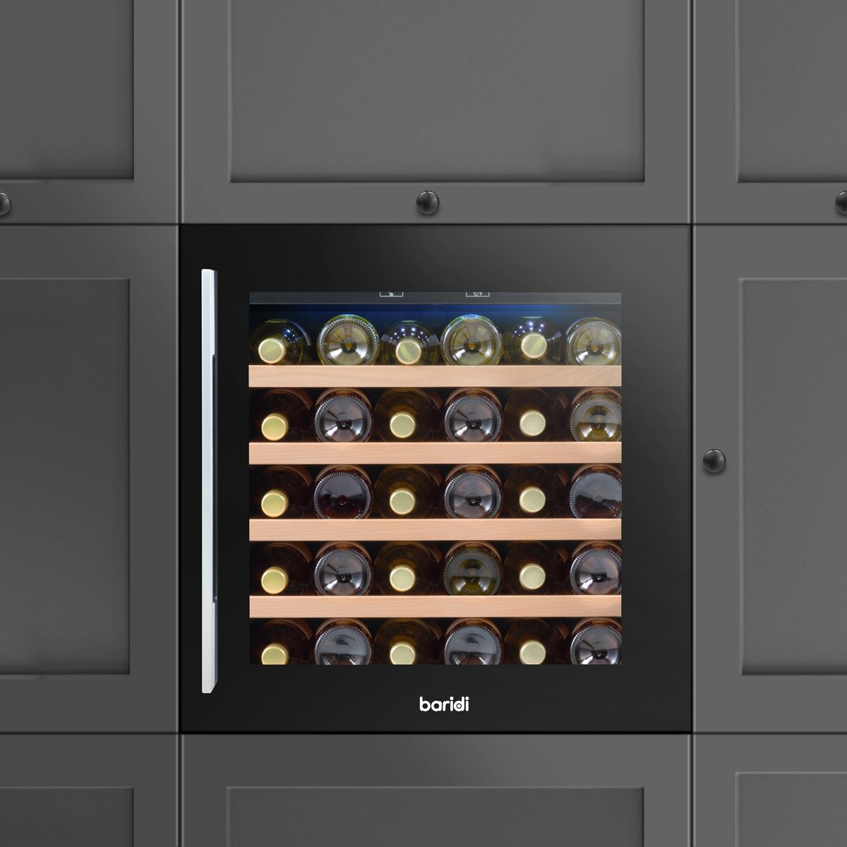 Baridi DH206 Baridi 36 Bottle Built-In Wine Cooler with Touch Screen Controls, Beech Wood Shelves & LED Light - Black