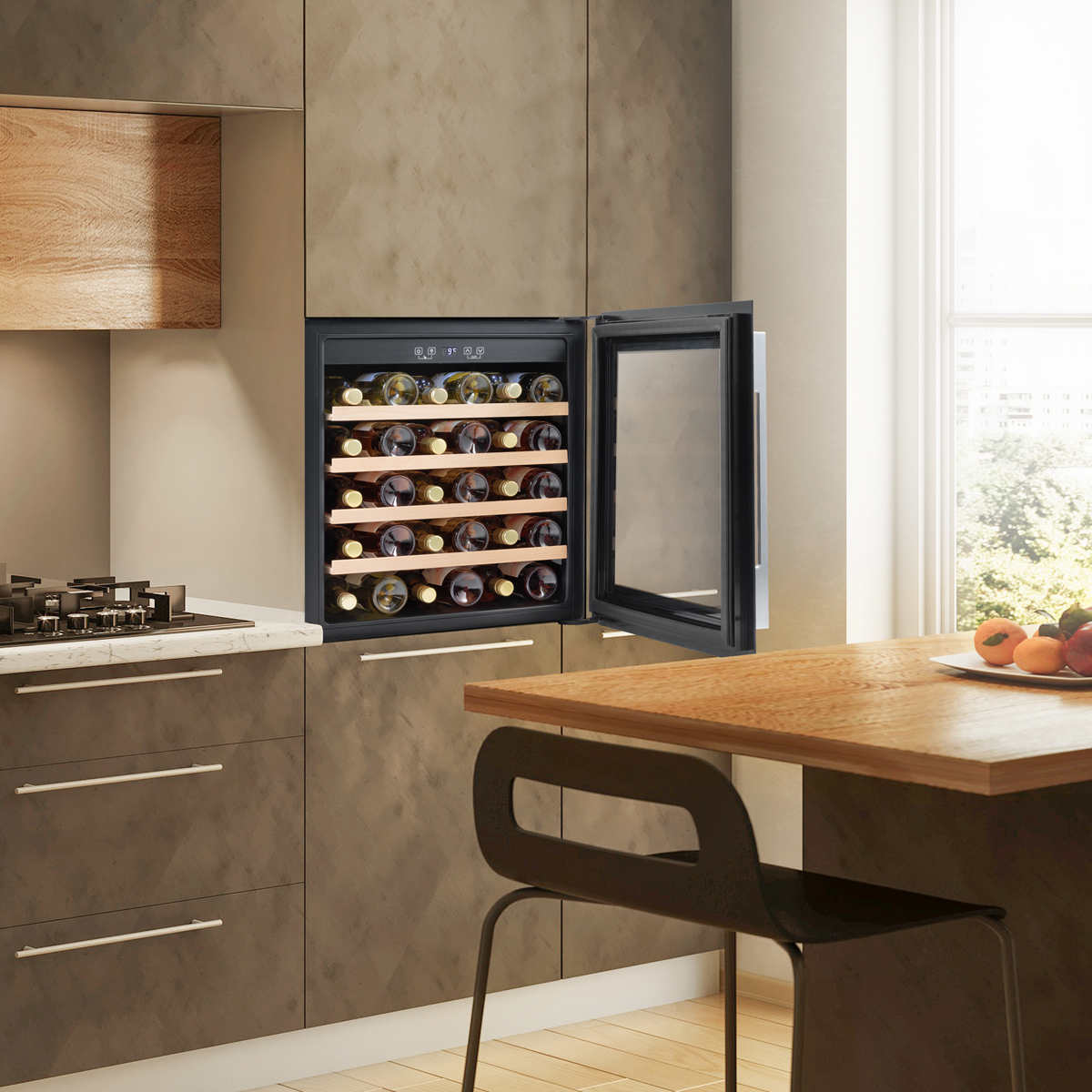 Baridi DH206 Baridi 36 Bottle Built-In Wine Cooler with Touch Screen Controls, Beech Wood Shelves & LED Light - Black