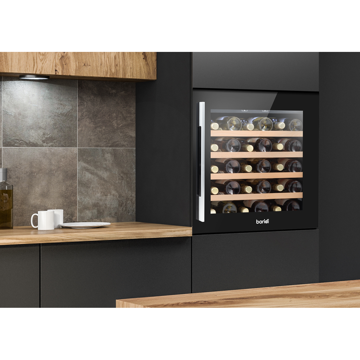 Baridi DH206 Baridi 36 Bottle Built-In Wine Cooler with Touch Screen Controls, Beech Wood Shelves & LED Light - Black