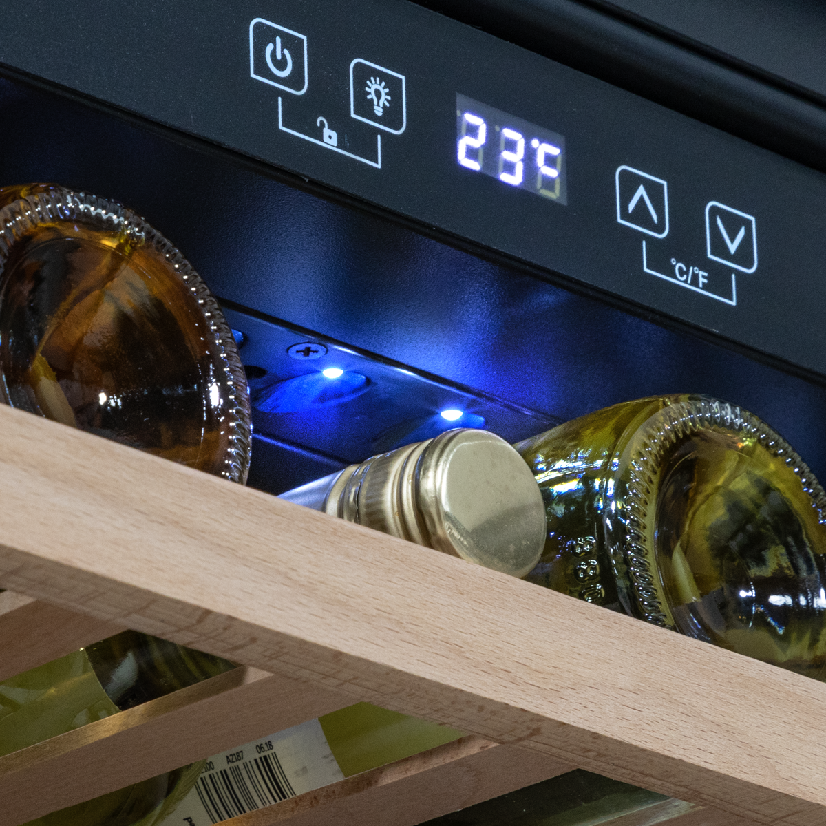 Baridi DH206 Baridi 36 Bottle Built-In Wine Cooler with Touch Screen Controls, Beech Wood Shelves & LED Light - Black