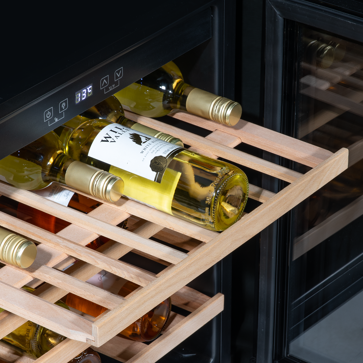 Baridi DH206 Baridi 36 Bottle Built-In Wine Cooler with Touch Screen Controls, Beech Wood Shelves & LED Light - Black