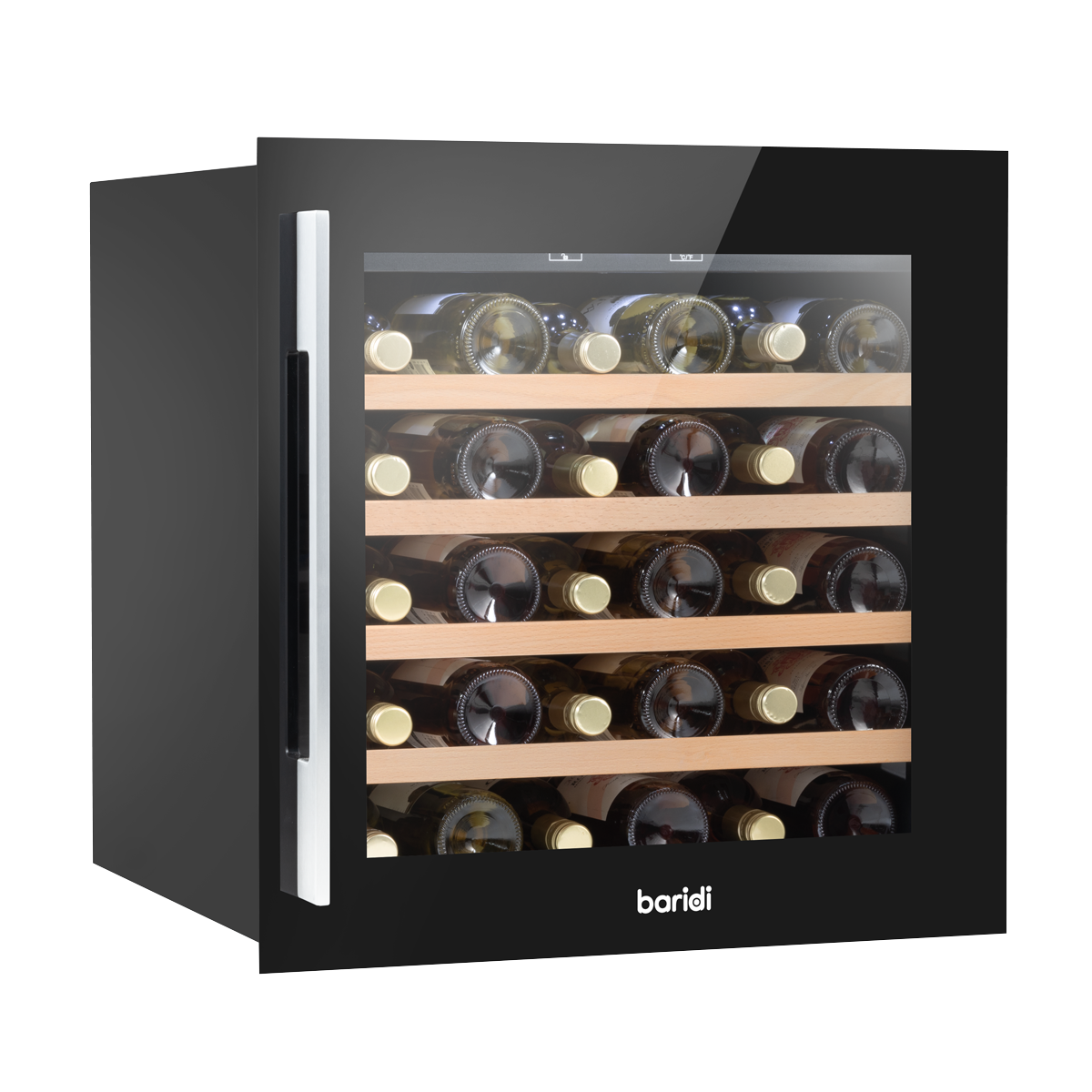 Baridi DH206 Baridi 36 Bottle Built-In Wine Cooler with Touch Screen Controls, Beech Wood Shelves & LED Light - Black