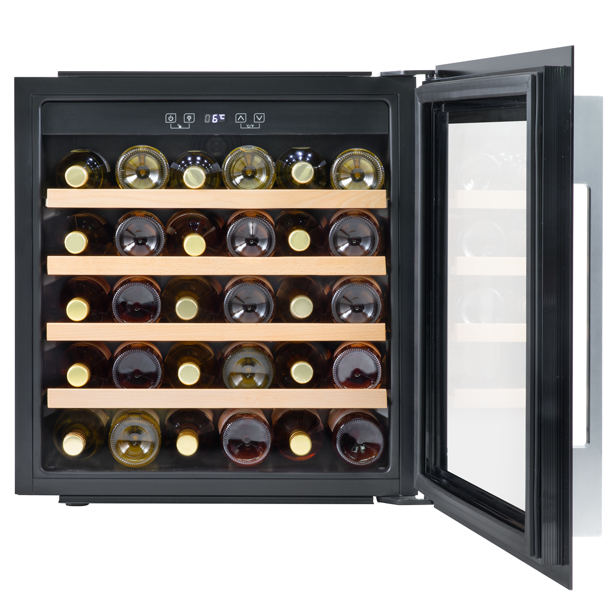 Baridi DH206 Baridi 36 Bottle Built-In Wine Cooler with Touch Screen Controls, Beech Wood Shelves & LED Light - Black