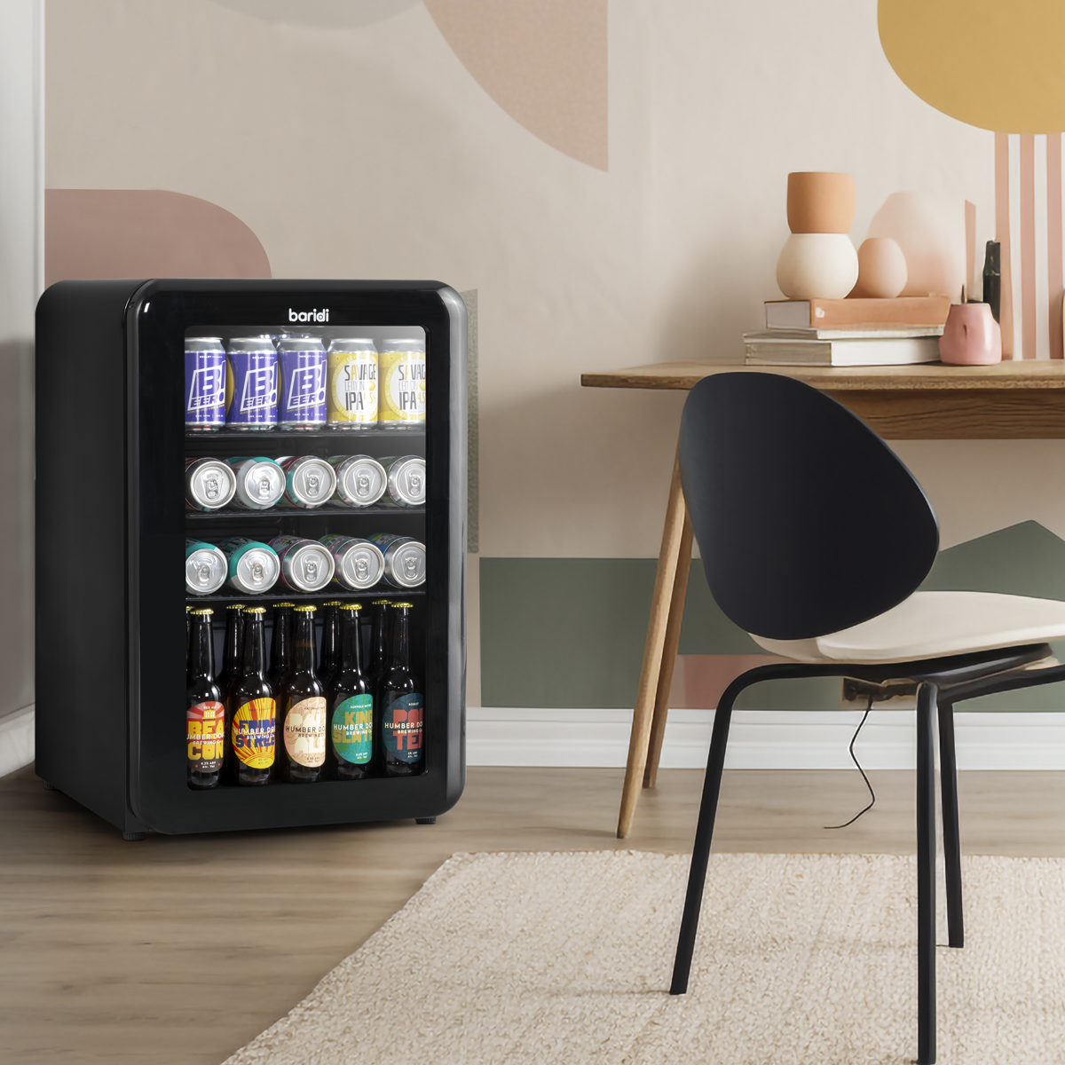 Baridi DH222 Baridi Retro Style Undercounter Drinks, Beer & Wine Fridge 70L - Black
