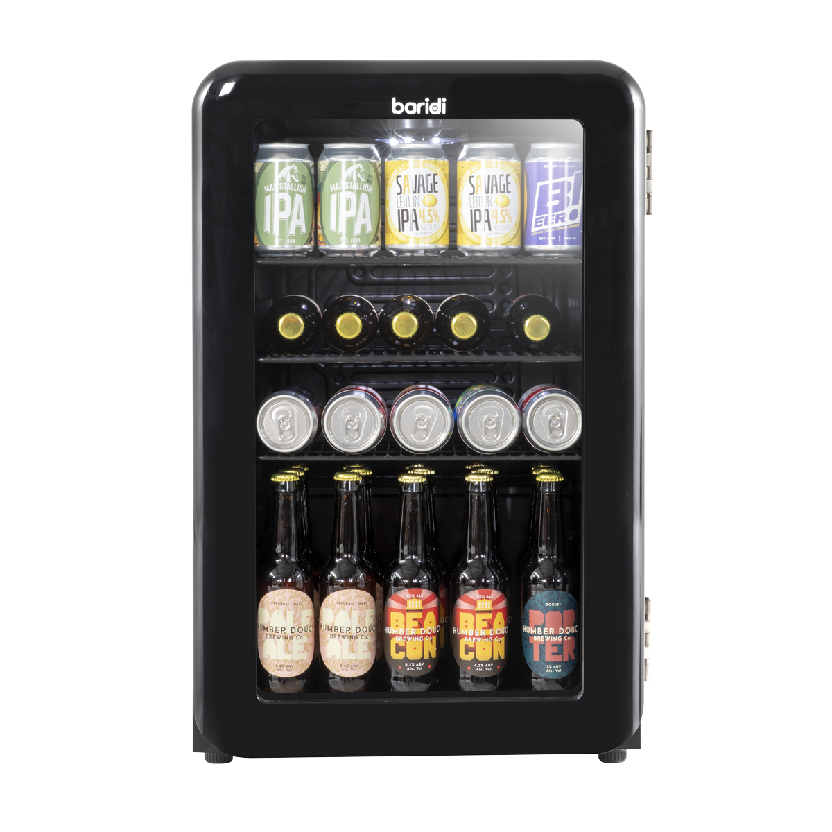 Baridi DH222 Baridi Retro Style Undercounter Drinks, Beer & Wine Fridge 70L - Black