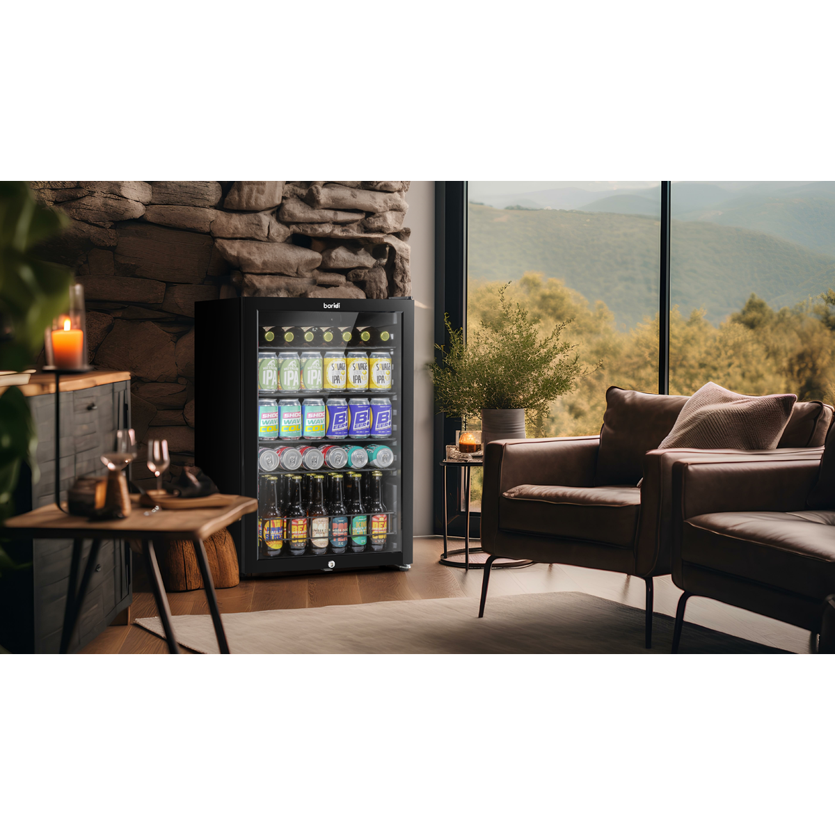Baridi DH223 Baridi Undercounter Drinks, Beer & Wine Fridge with LED Light 115L - Black
