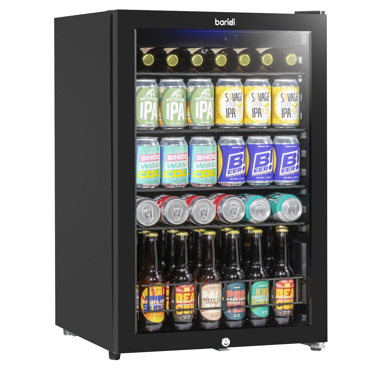 Baridi DH223 Baridi Undercounter Drinks, Beer & Wine Fridge with LED Light 115L - Black