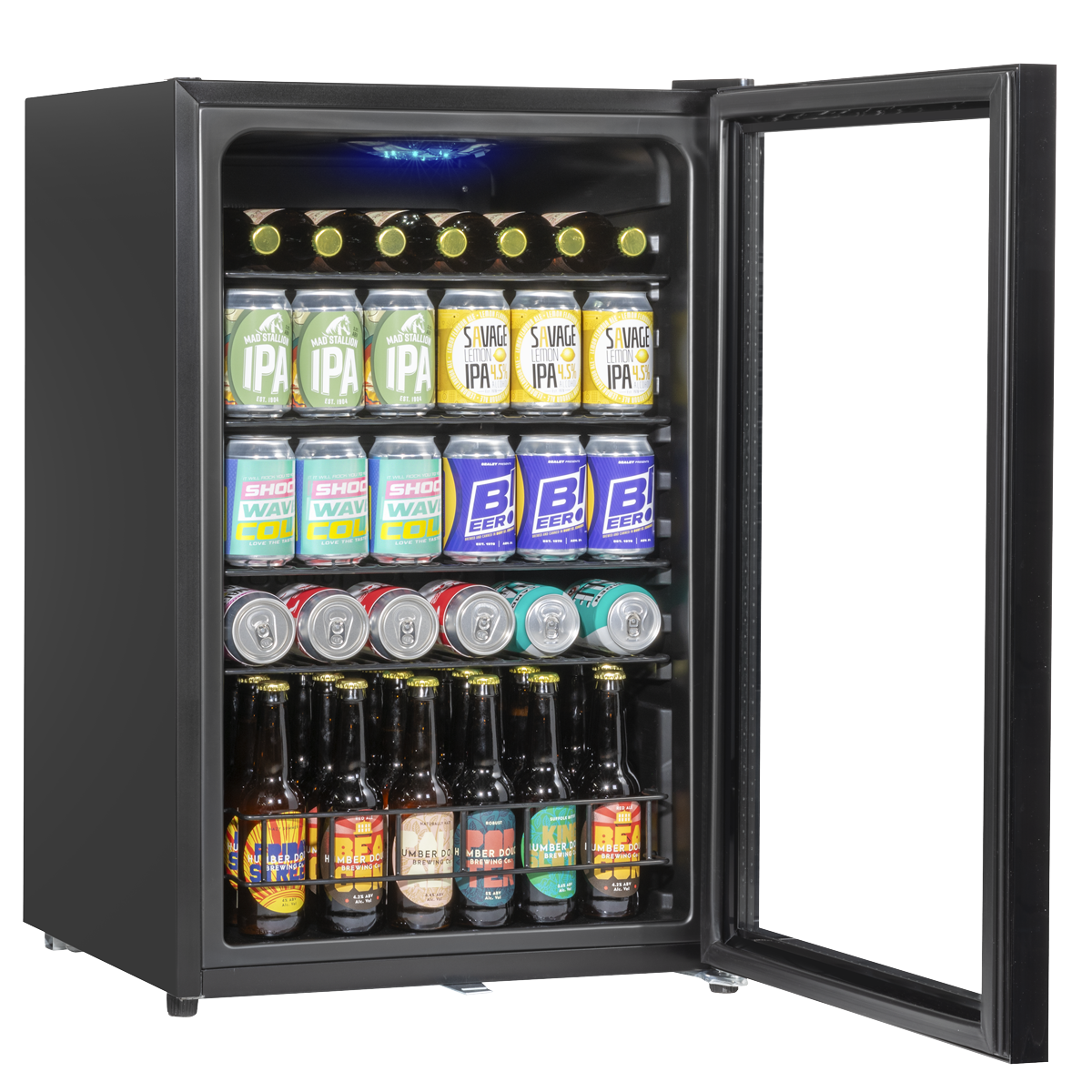 Baridi DH223 Baridi Undercounter Drinks, Beer & Wine Fridge with LED Light 115L - Black