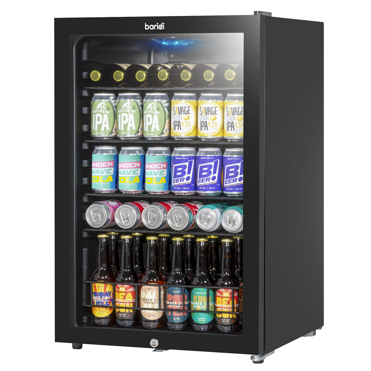 Baridi DH223 Baridi Undercounter Drinks, Beer & Wine Fridge with LED Light 115L - Black