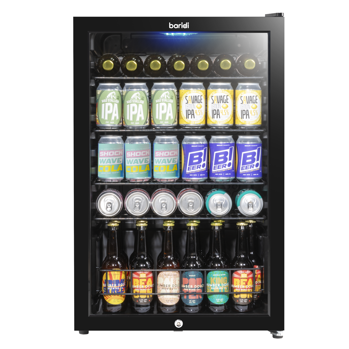 Baridi DH223 Baridi Undercounter Drinks, Beer & Wine Fridge with LED Light 115L - Black