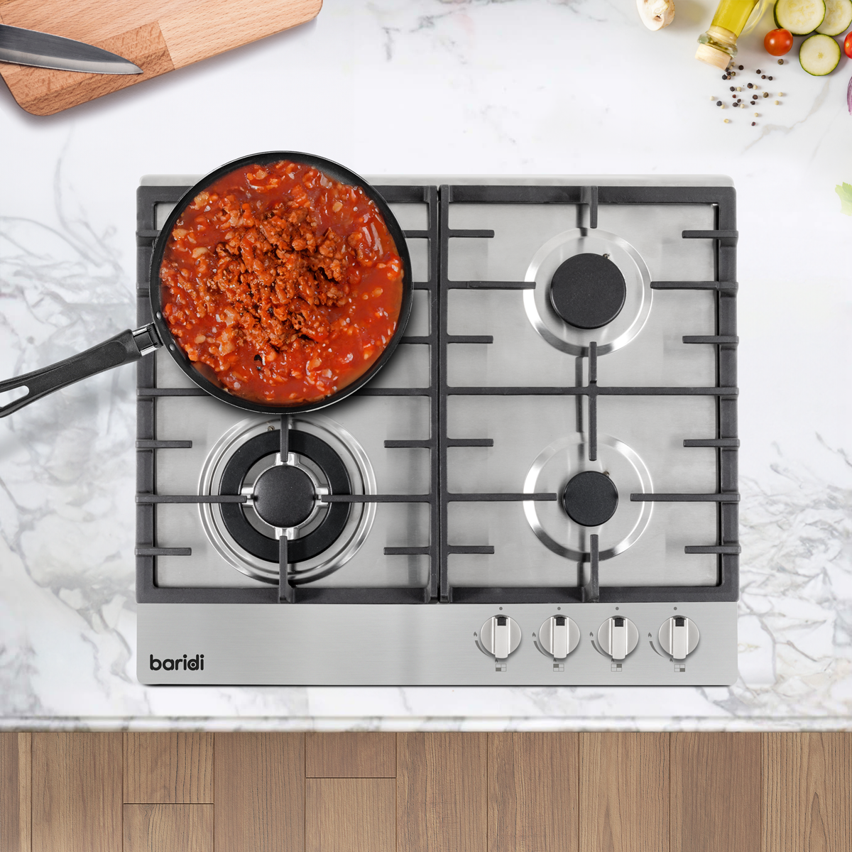 Baridi DH225 Baridi Gas Hob with 4 Cooking Zones 60cm - Stainless Steel