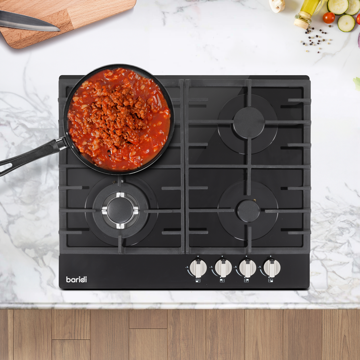 Baridi DH226 Baridi Gas Hob with 4 Cooking Zones 60cm - Black