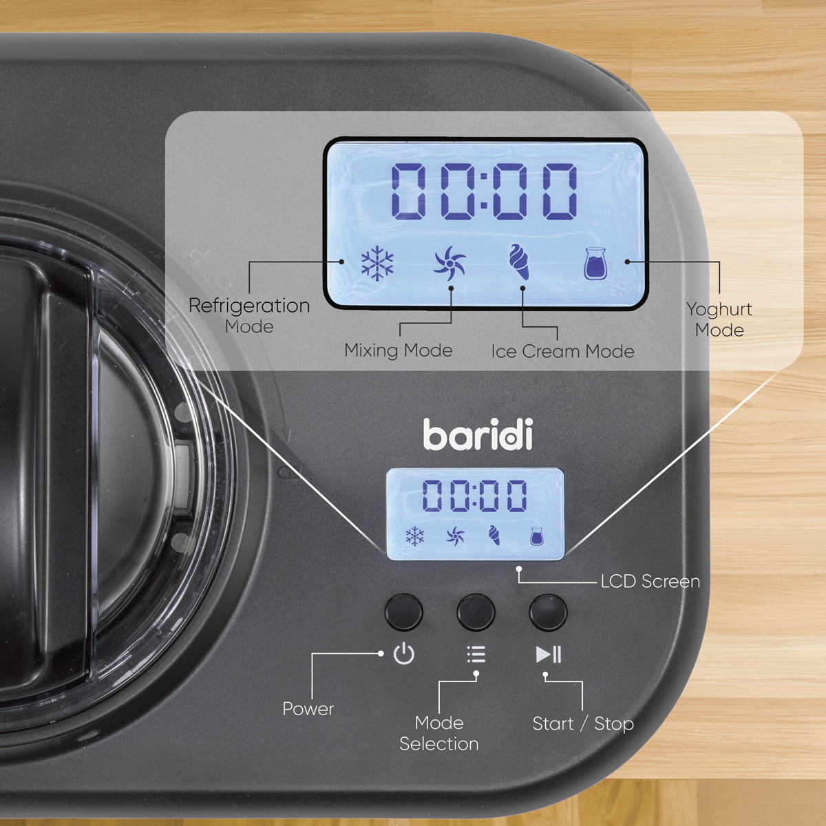 Baridi DH238 Baridi Automatic Churning Ice Cream Machine 1L Capacity - Black