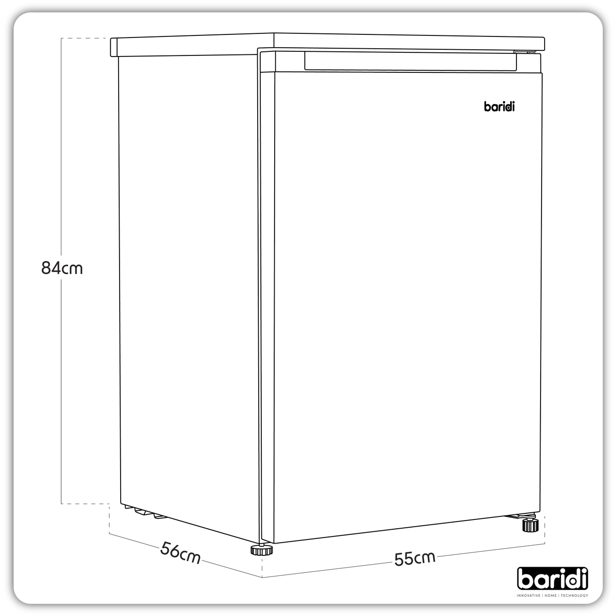 Baridi DH250 Baridi 55cm Undercounter Freezer with Adjustable Thermostat 85L - White