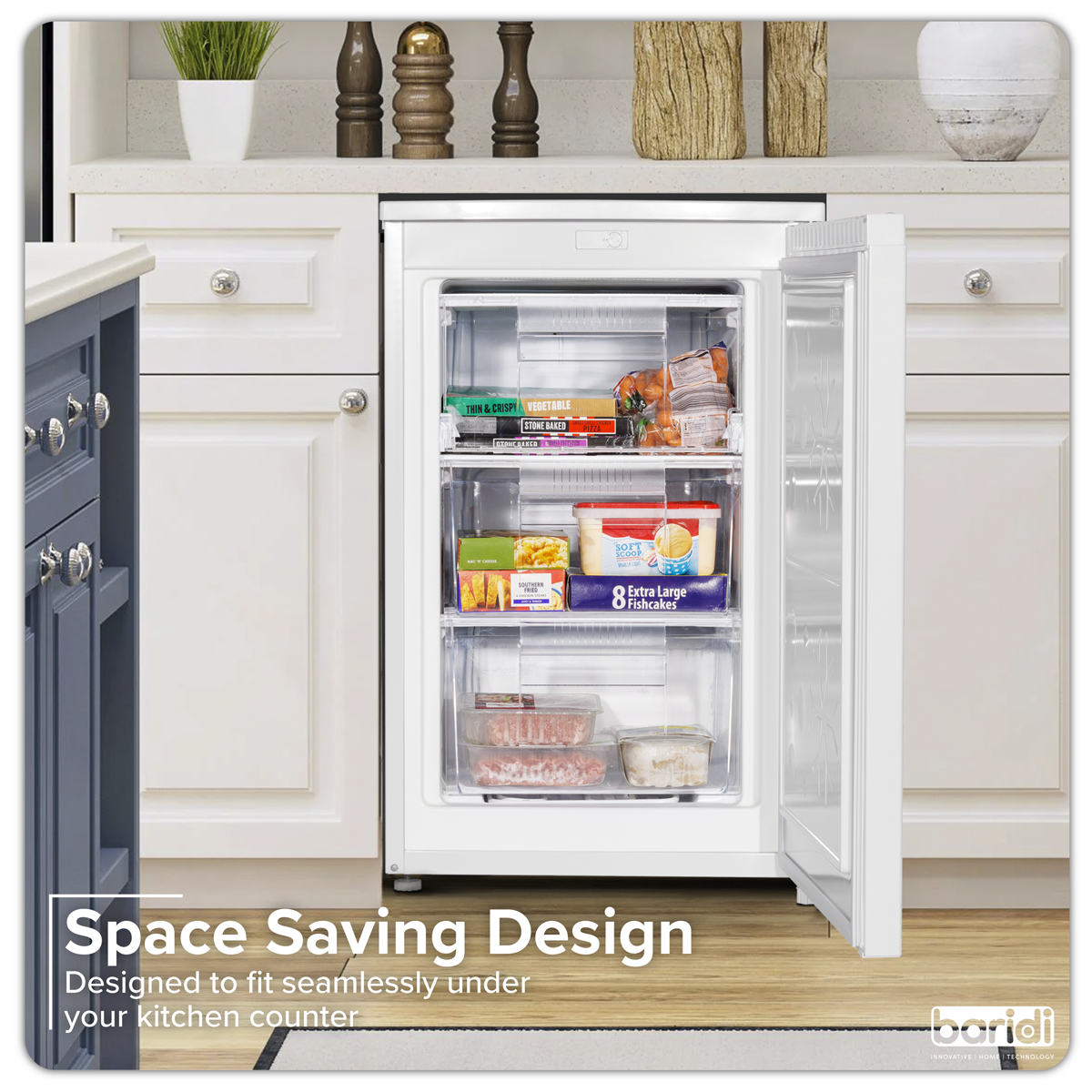 Baridi DH250 Baridi 55cm Undercounter Freezer with Adjustable Thermostat 85L - White