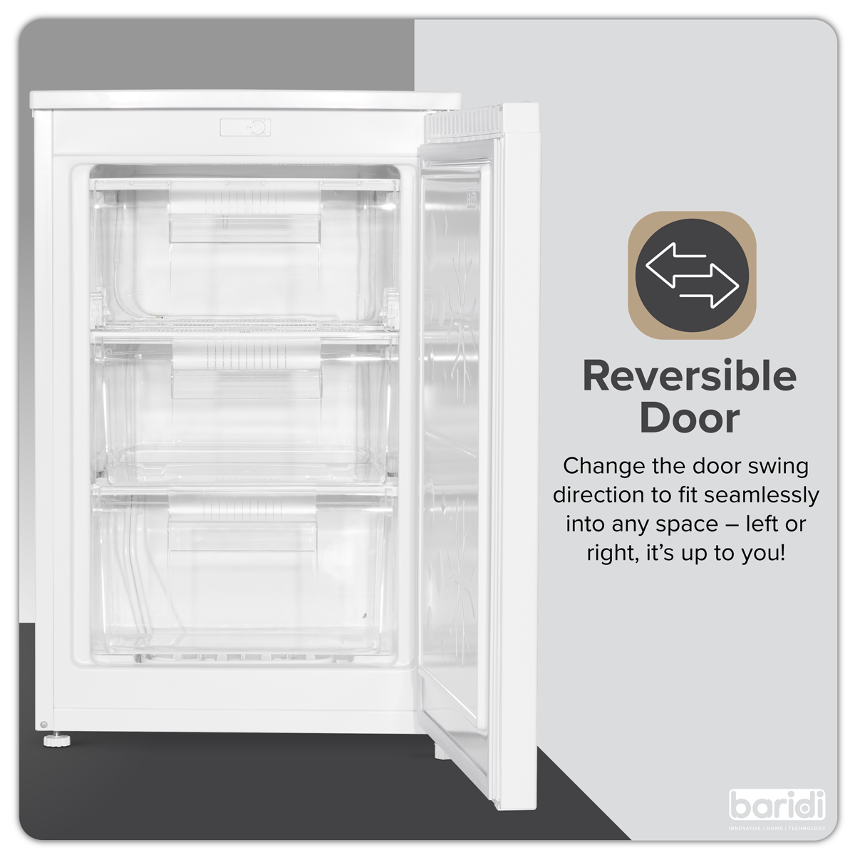 Baridi DH250 Baridi 55cm Undercounter Freezer with Adjustable Thermostat 85L - White