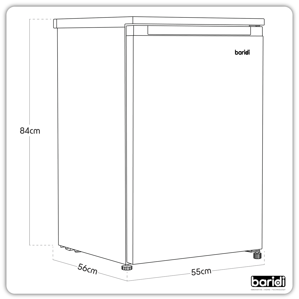 Baridi DH251 Baridi 55cm Undercounter Freezer with Adjustable Thermostat, 85L - Black
