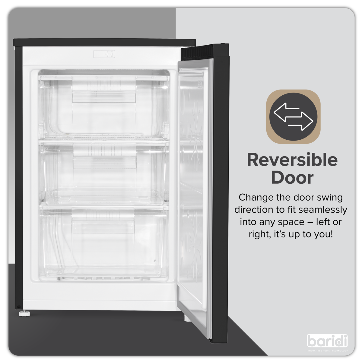 Baridi DH251 Baridi 55cm Undercounter Freezer with Adjustable Thermostat, 85L - Black