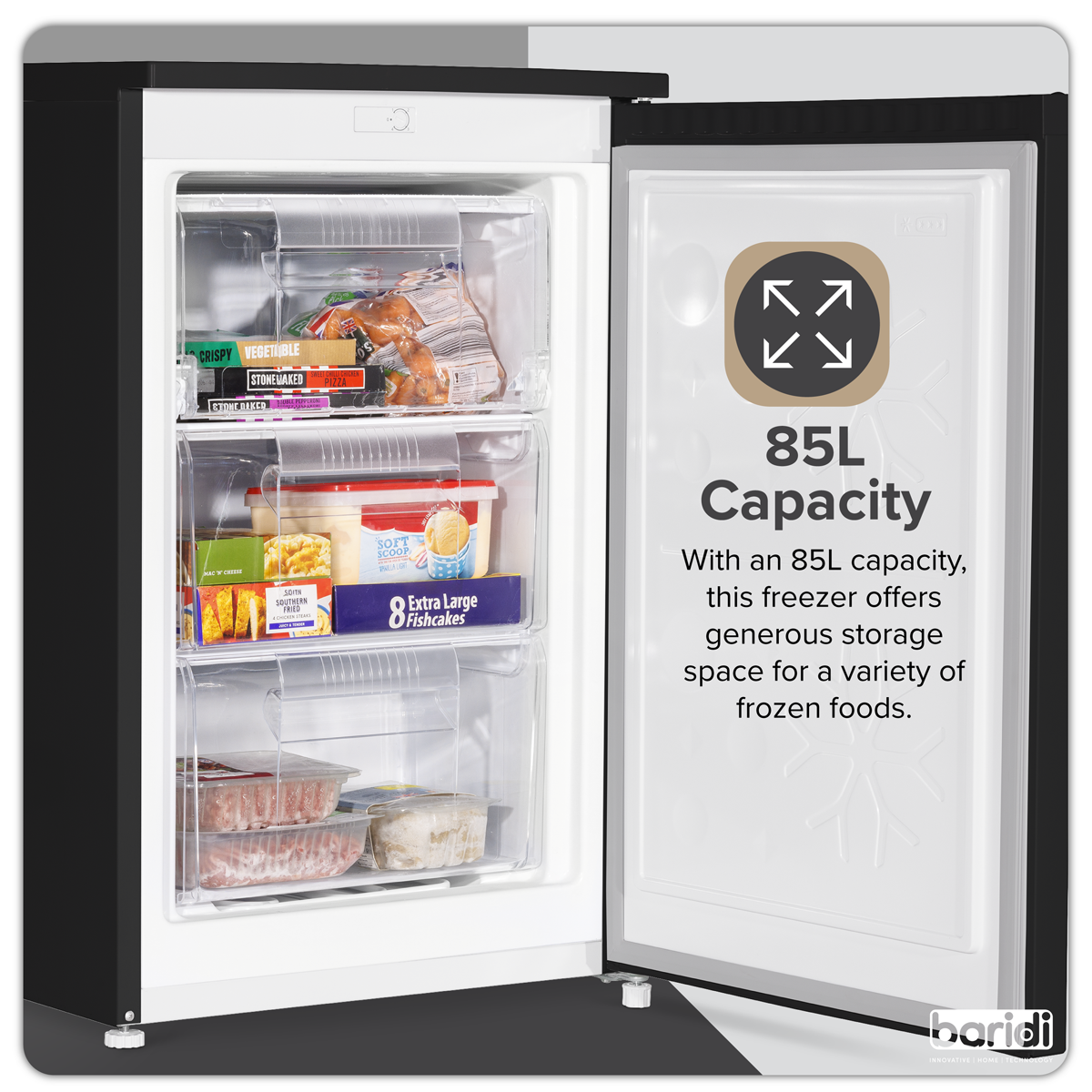 Baridi DH251 Baridi 55cm Undercounter Freezer with Adjustable Thermostat, 85L - Black