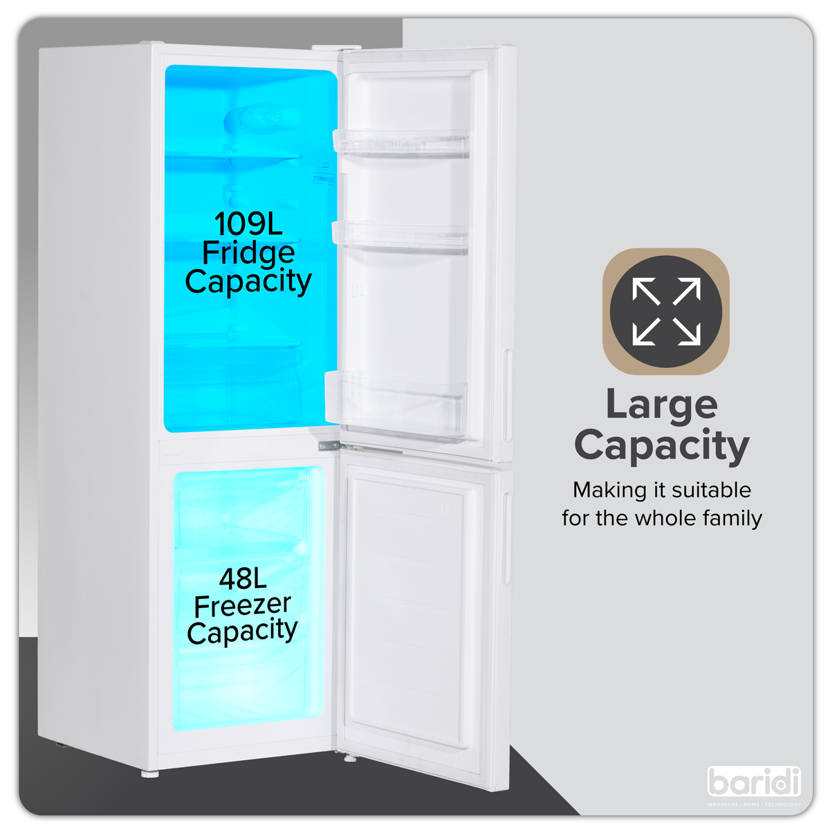Baridi DH252 Baridi 70/30 Low Frost Fridge Freezer 157L Capacity - White
