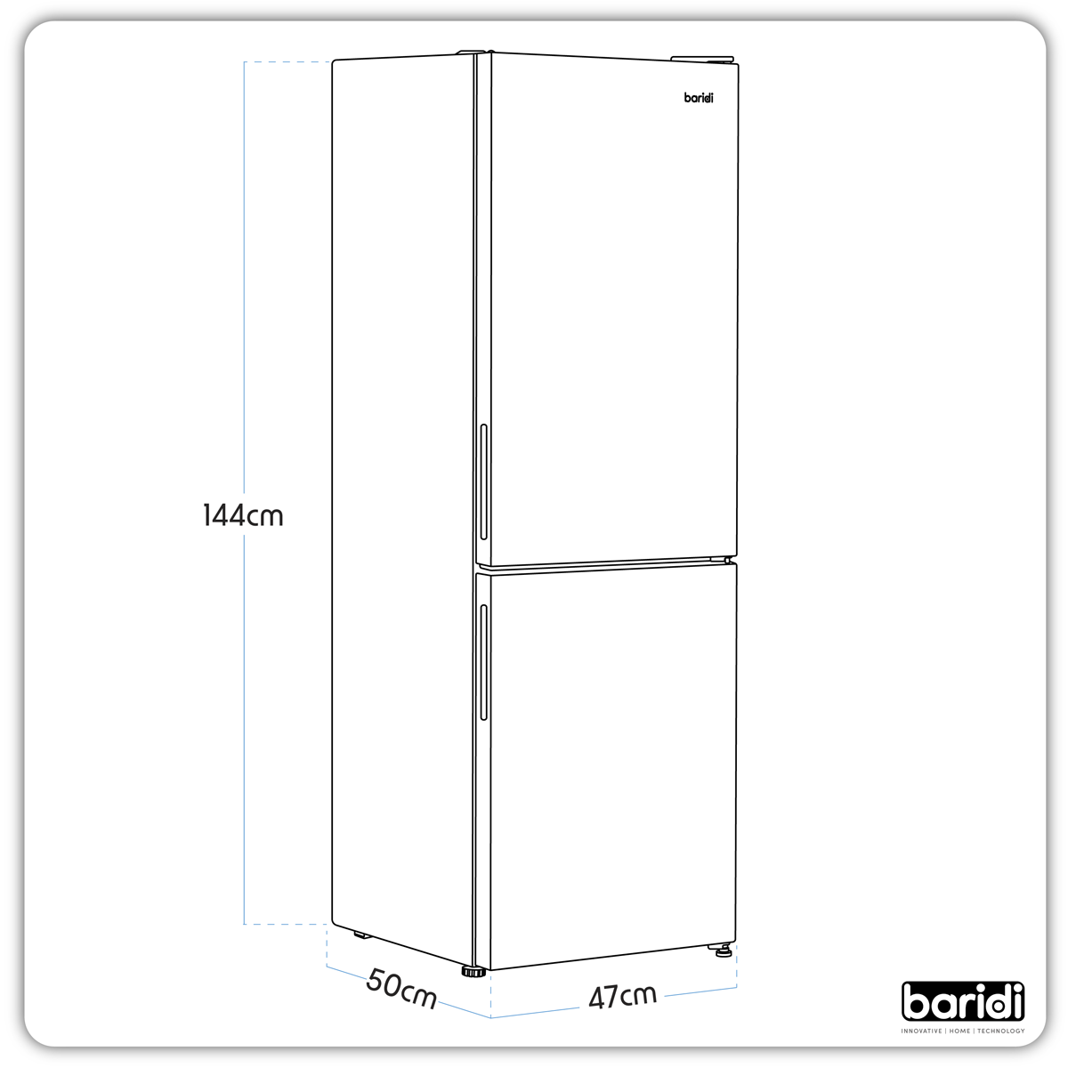 Baridi DH253 Baridi 47cm 70/30 Fridge Freezer, 157L Capacity Low Frost