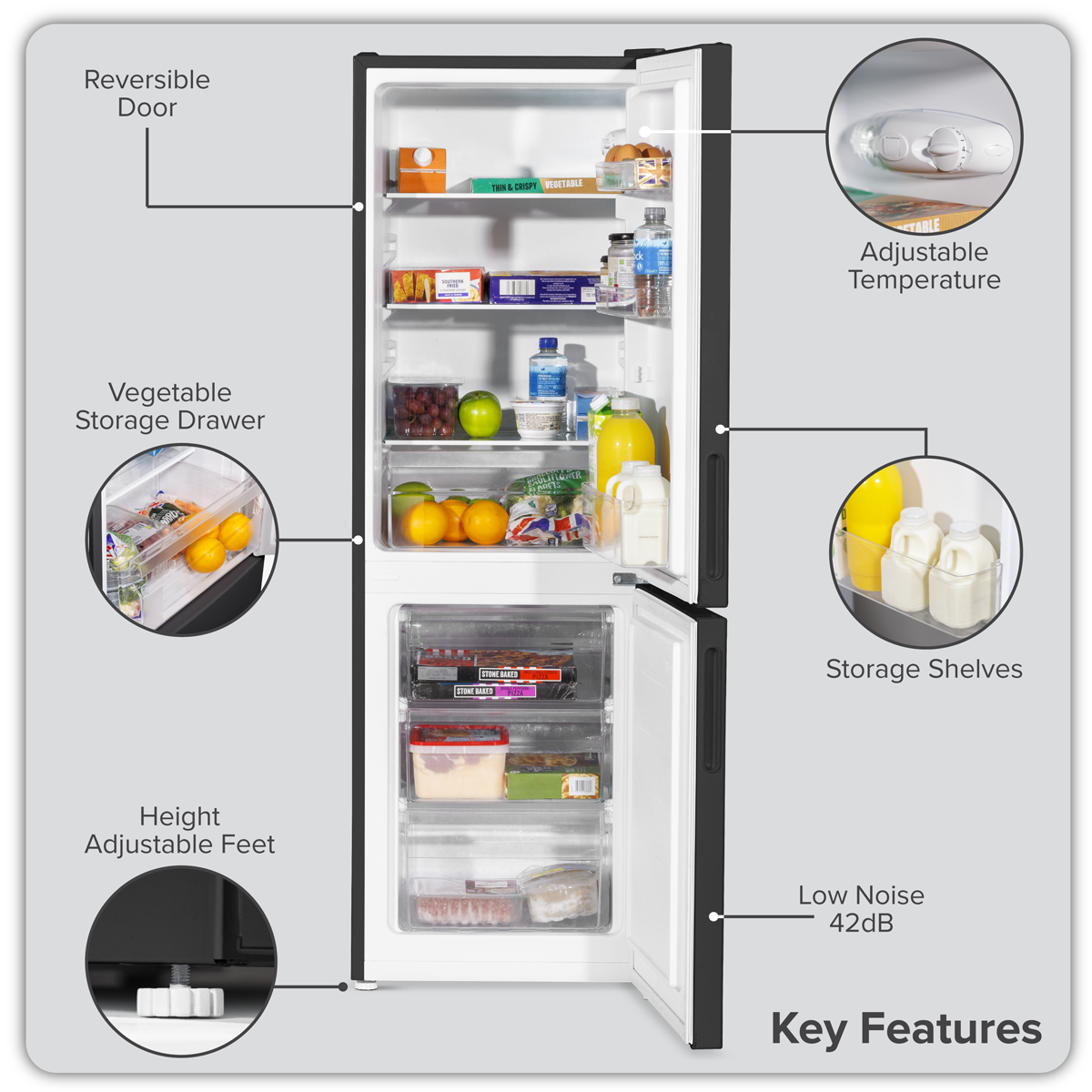 Baridi DH253 Baridi 47cm 70/30 Fridge Freezer, 157L Capacity Low Frost