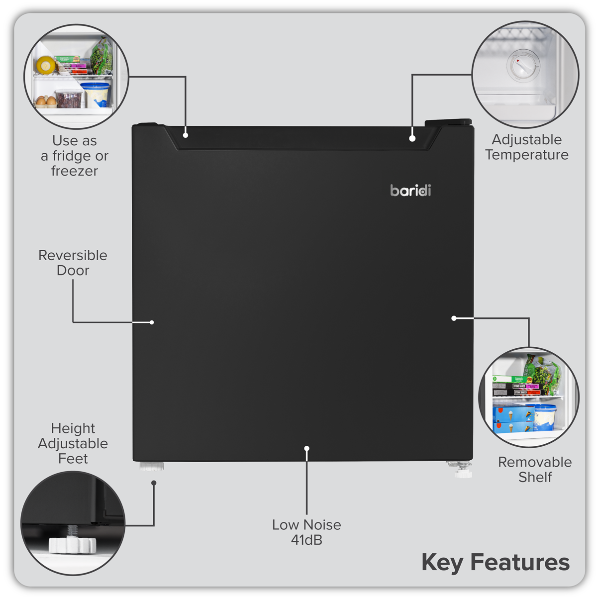 Baridi DH255 Baridi Mini Tabletop Fridge/Freezer, 31L Capacity - Black
