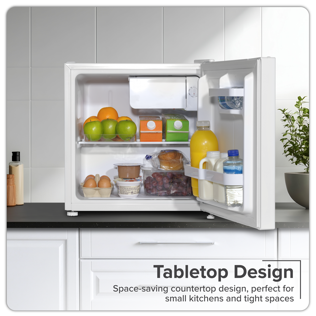 Baridi DH256 Baridi Tabletop Fridge with Ice Box, 46L Capacity, Adjustable Thermostat - White