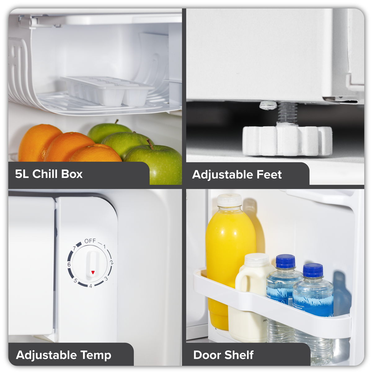 Baridi DH256 Baridi Tabletop Fridge with Ice Box, 46L Capacity, Adjustable Thermostat - White