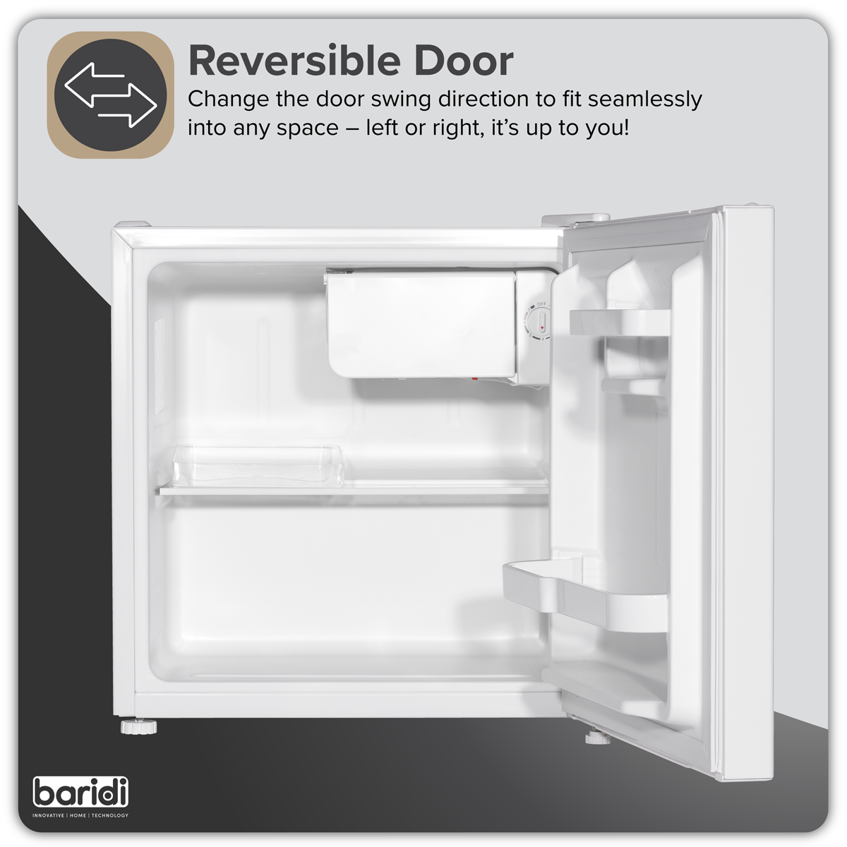 Baridi DH256 Baridi Tabletop Fridge with Ice Box, 46L Capacity, Adjustable Thermostat - White