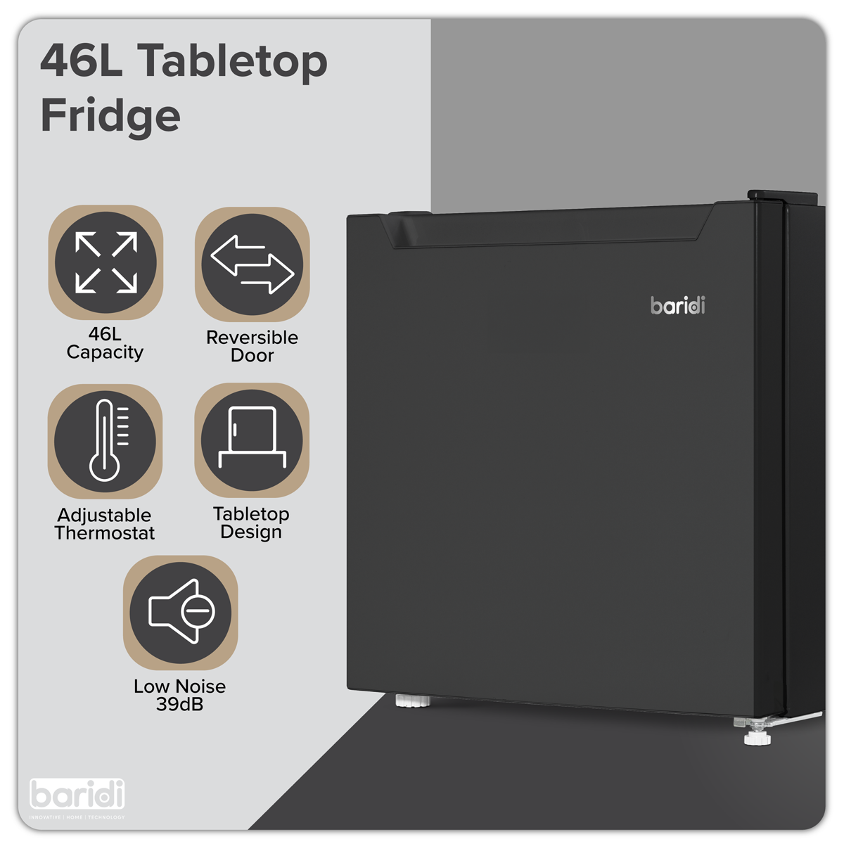 Baridi DH257 Baridi Tabletop Fridge with Ice Box, 46L Capacity