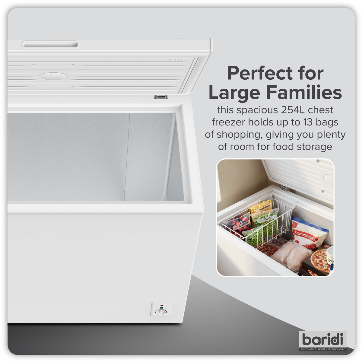 Baridi DH258 Baridi Freestanding Chest Freezer 254L Capacity - White