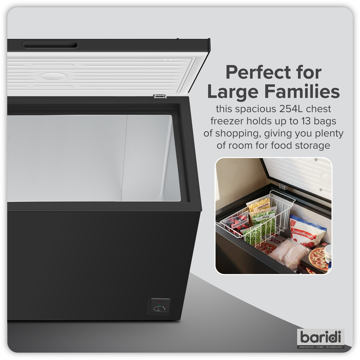 Baridi DH259 Baridi Freestanding Chest Freezer 254L Capacity - Black