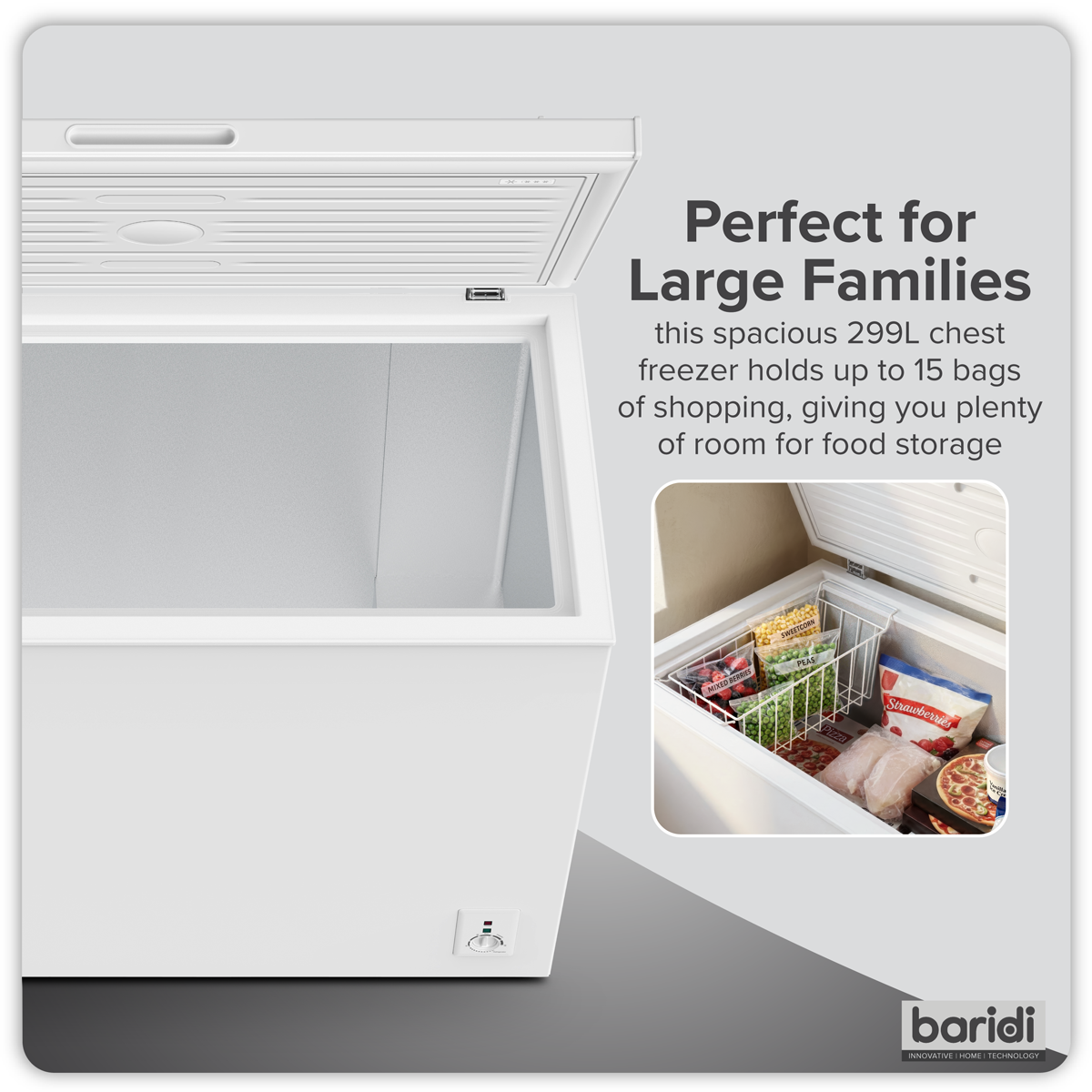 Baridi DH260 Baridi Freestanding Chest Freezer 299L Capacity - White