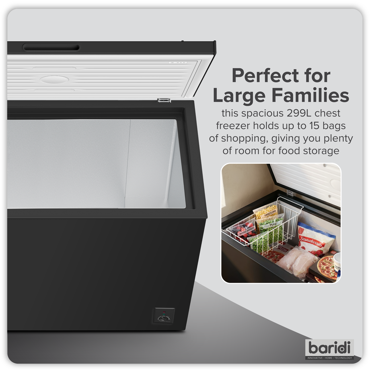 Baridi DH261 Baridi Freestanding Chest Freezer 299L Capacity - Black