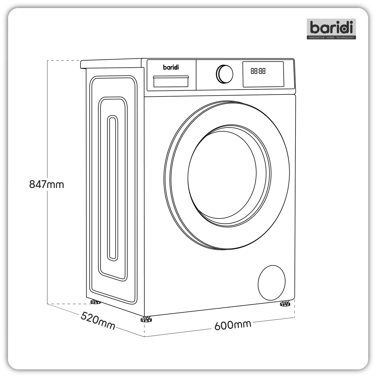 Baridi DH262 8kg Washing Machine, Front Loading, 1400rpm Energy Rating A – White